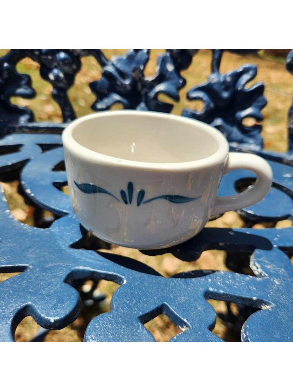 Vintage Syracuse China Cafe Coffee Cup White & Blue Floral USA Made